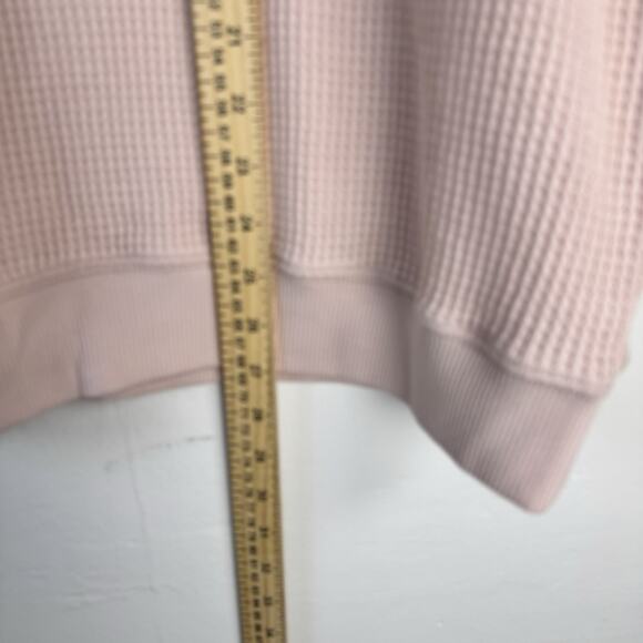 AERIE Waffle Knit CrewNeck Sweatshirt Pink Blush Large Cozy Textured Pullover - Picture 3 of 8
